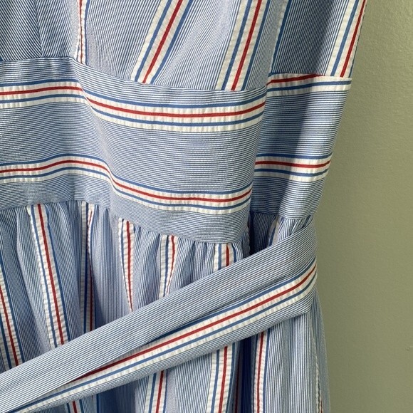 Vineyard Vines Nicholls Stripe Seersucker Tie-Waist Dress Cap Sleeve Bimini Blue - Picture 9 of 16
